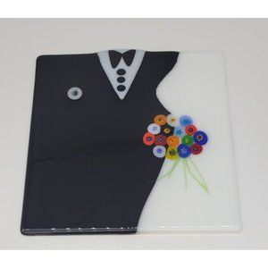 Fused Art Glass Bride & Groom Wedding Tile Plate